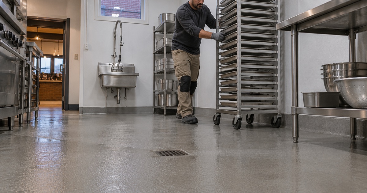 A coved, drained kitchen floor added to a Chicago Ridge taproom