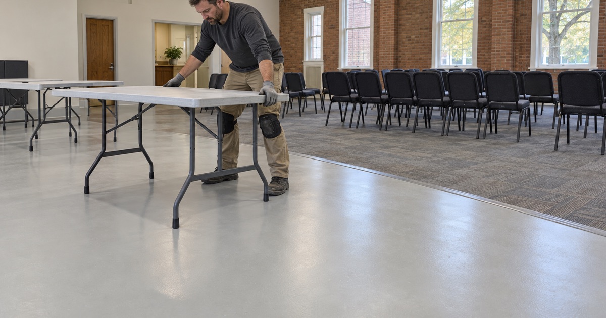 A Midlothian library room zoned with a hard coated making floor and carpet where people sit